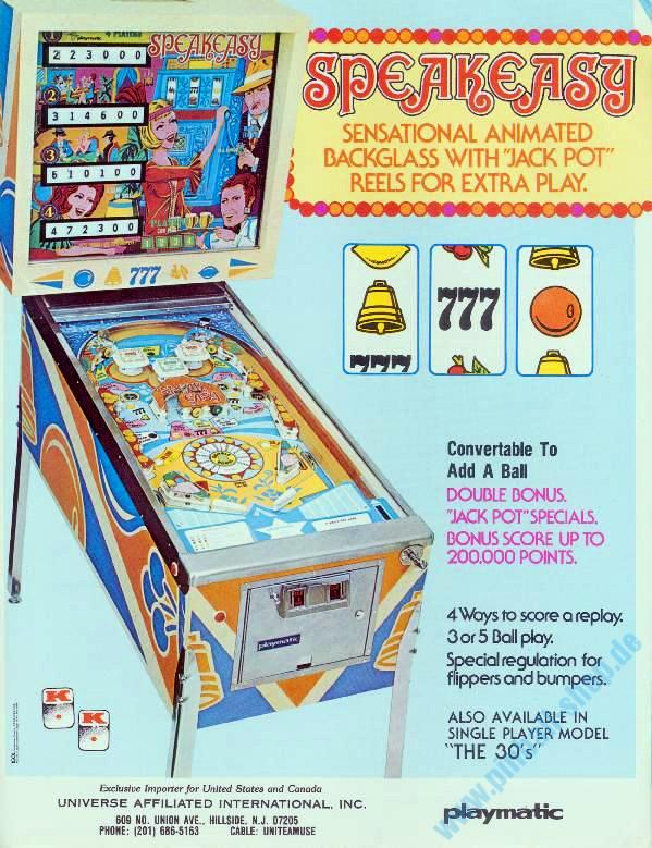 Pinball Machines Speakeasy Mech Pinballs 60 S To 70 S Pinball Shop De Also Near You